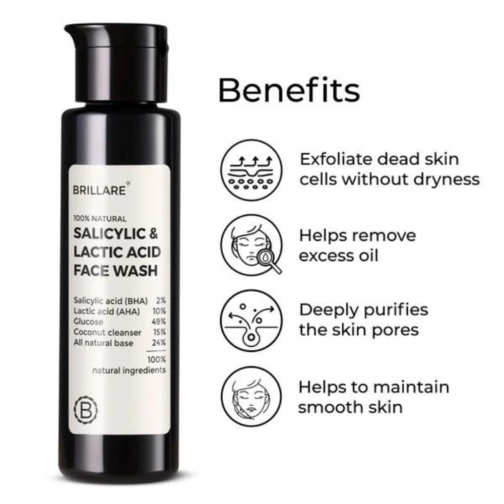 Brillare 2% Salicylic And 10% Lactic Acid Face Wash For Acne Prone Skin ( 100 ml ) ( Full Size )