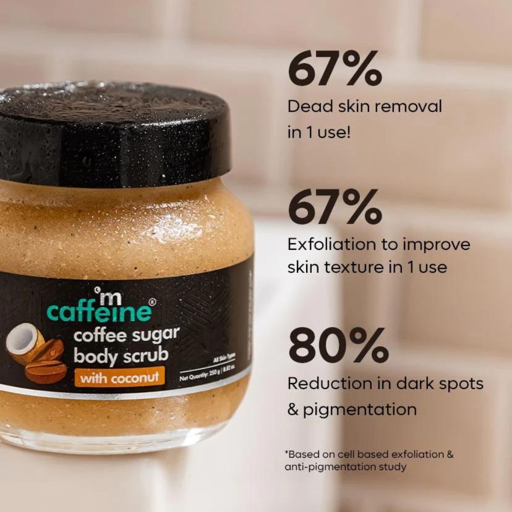 mCaffeine Coffee Sugar Body Scrub with Coconut for Gentle Exfoliation & Smoothening ( 250g ) ( Full Size )