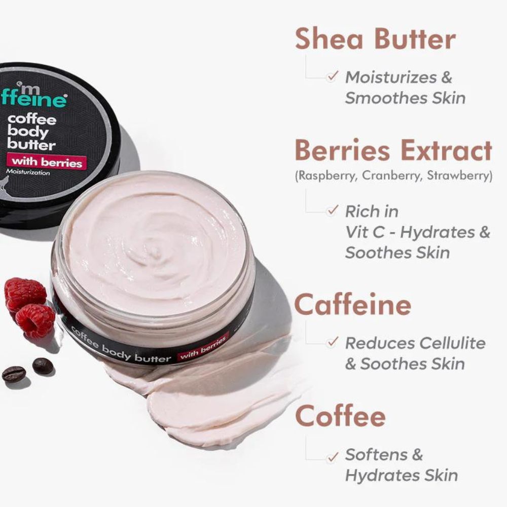 mCaffeine Coffee & Berries Body Butter with Shea Butter for Deep Moisturization & Smooth Skin ( 100 g ) (Full Size)