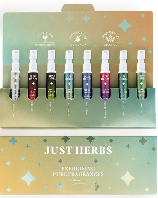 Just Herbs Energizing Pure Fragrances Fresh & Woody ( pack of 8 ) ( Mini/ Small Pack / Sample )