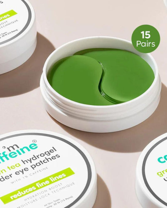 mCaffeine Green Tea Hydrogel Under Eye Patches with 1% Caffeine | Reduces Fine Lines - 15 Pairs ( Full Size )