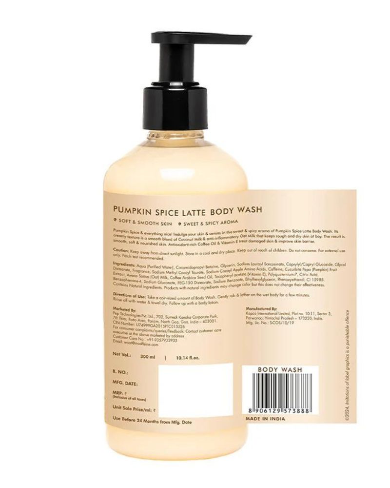 mCaffeine Pumpkin Spice Latte Body Wash | Sweet & Spicy Aroma ( 300 ml ) ( Full Size )